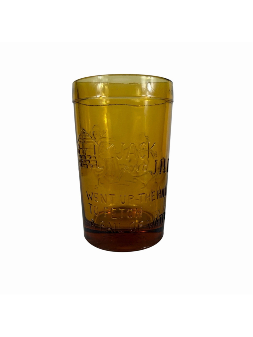 Vintage Indiana Tiara Amber Glass Jack & Jill Nursery Rhyme Drinking Glass Retro
